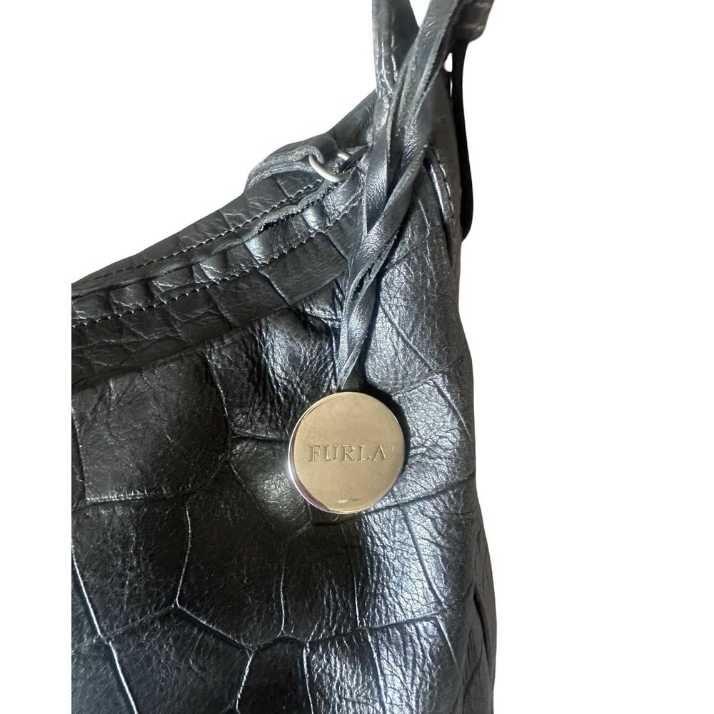 Furla Black Crocodile Leather Embossed Hobo Bag - Picture 7 of 14
